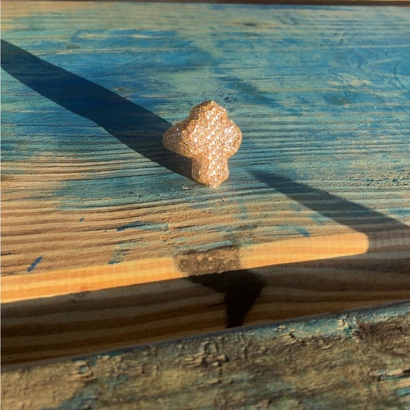 Gold Cross Ring with Diamond Crystals